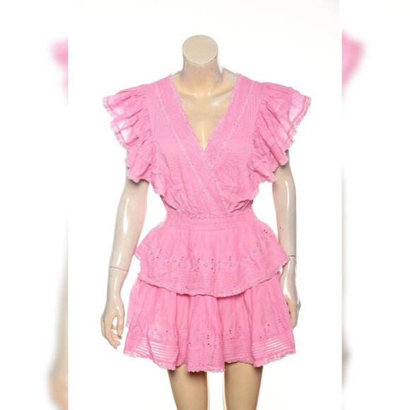 LoveShackFancy Gwen Heritage Mini Dress S 6 Embroidered Cotton Pink Short 42378 - Picture 3 of 6